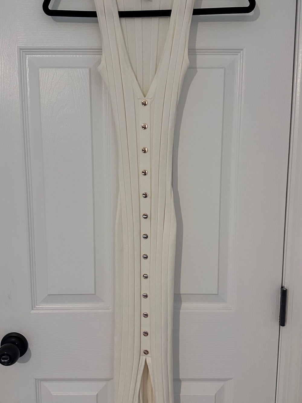 Windsor Ribbed Button-Front Cream Maxi Dress